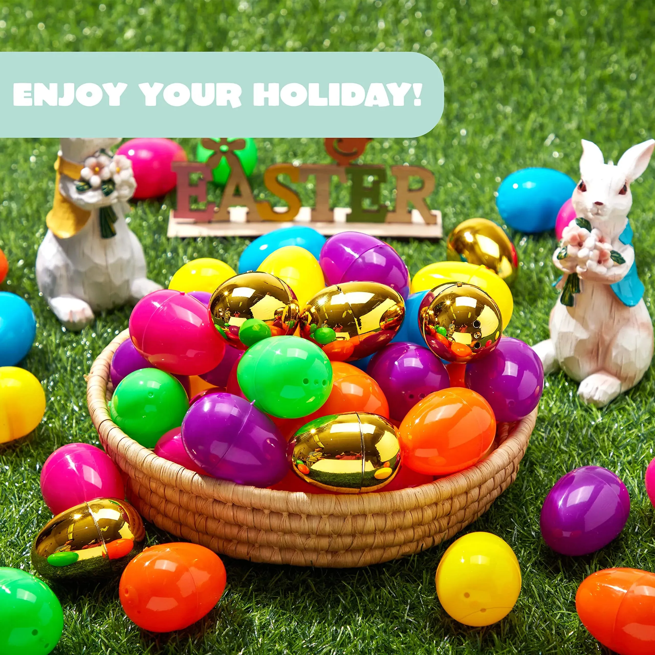 100Pcs Colorful and Golden Easter Egg Shells 2.3in