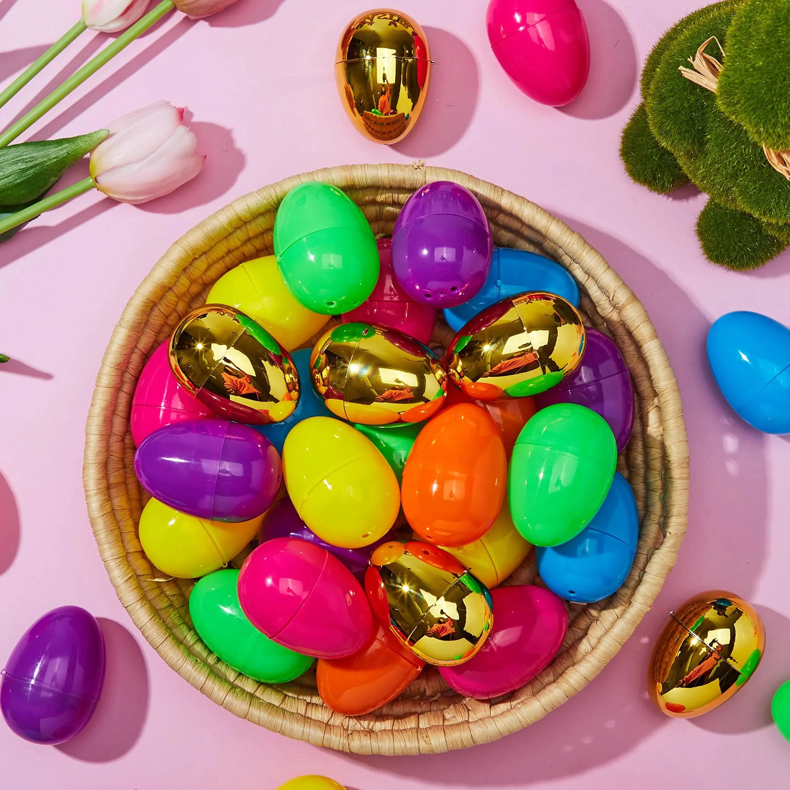 100Pcs Colorful and Golden Easter Egg Shells 2.3in