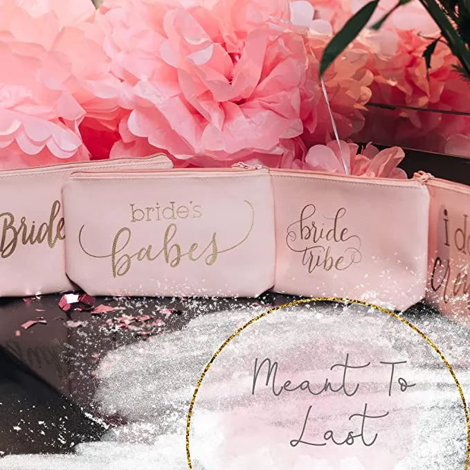 11 Piece Set - Bride & Blush Pink I Do Crew Faux Leather Makeup &