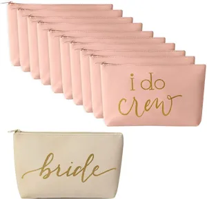 11 Piece Set - Bride & Blush Pink I Do Crew Faux Leather Makeup &