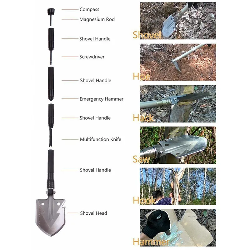 15-in-1 Heavy-Duty Multi-Function Folding Shovel