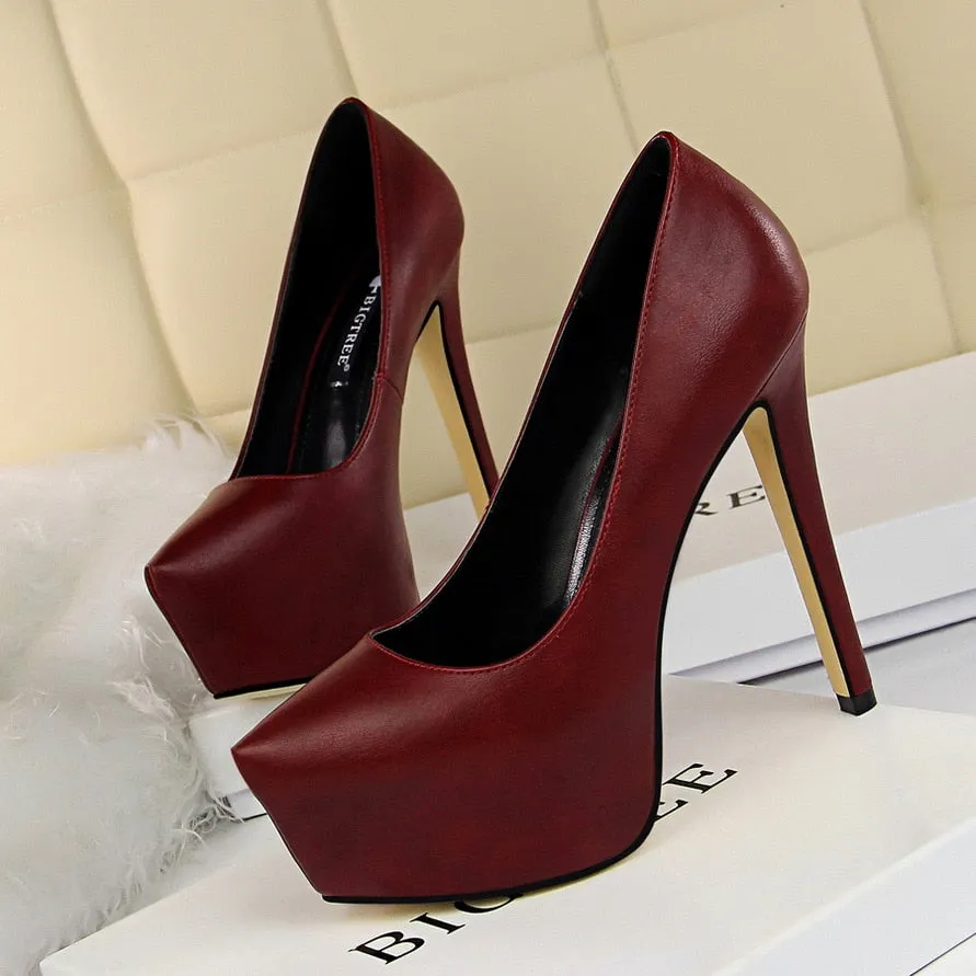 2018 New high heels women pumps 13.5CM thin heel Simple Waterproof platform Sexy Nightclub Pointed Toe sexy prom wedding shoes