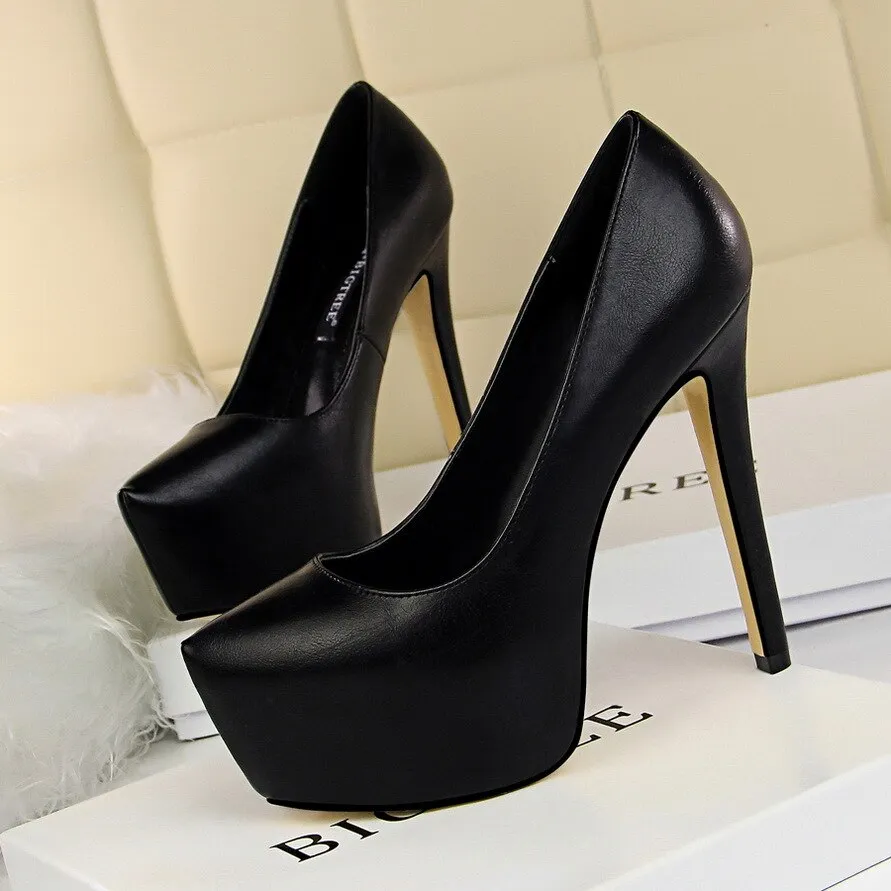 2018 New high heels women pumps 13.5CM thin heel Simple Waterproof platform Sexy Nightclub Pointed Toe sexy prom wedding shoes