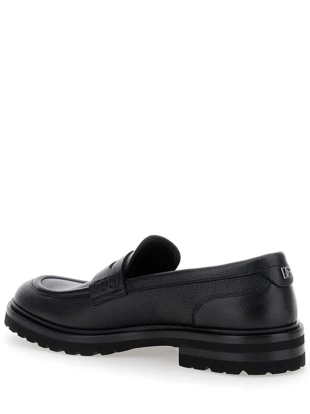 'Altavilla' Black Loafers With Dg Logo On The Heel In Brushed Leather Man