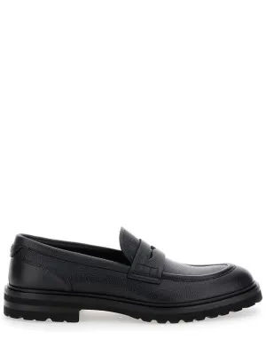 'Altavilla' Black Loafers With Dg Logo On The Heel In Brushed Leather Man