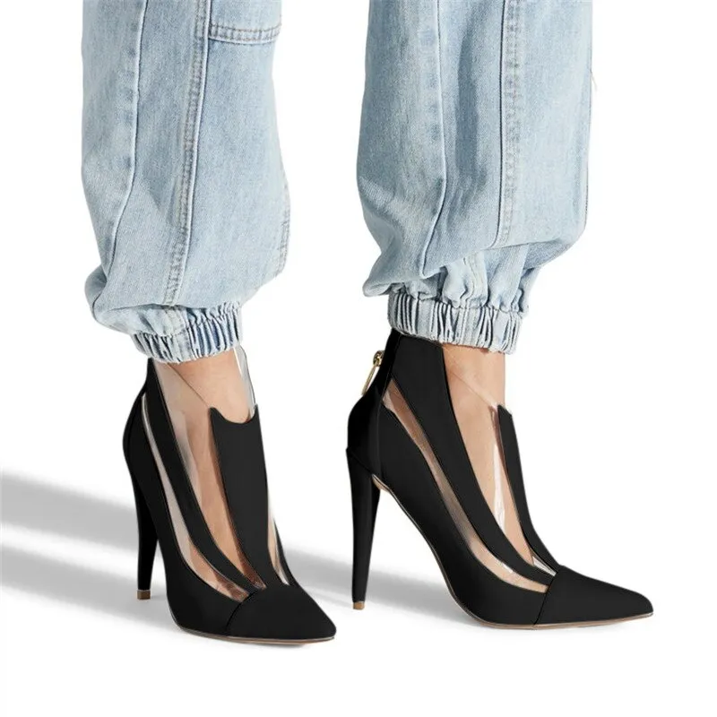 Amozae- Back to College Transparent Pumps Women Summer High Heels Stiletto Clear Ladies Ankle Boots   Pointed Toe Wedding Party Shoes Plus Size