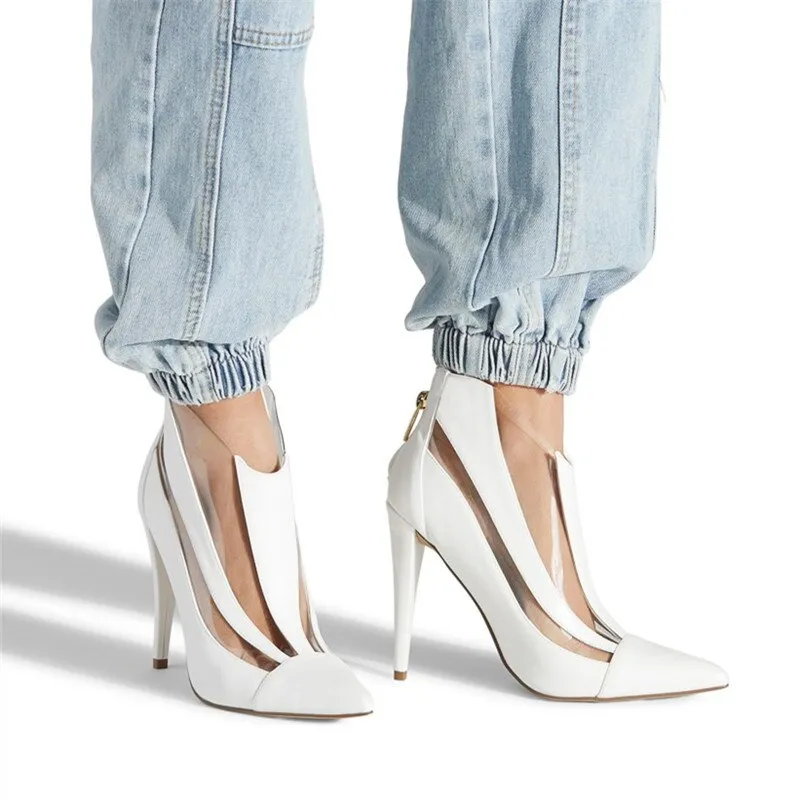 Amozae- Back to College Transparent Pumps Women Summer High Heels Stiletto Clear Ladies Ankle Boots   Pointed Toe Wedding Party Shoes Plus Size