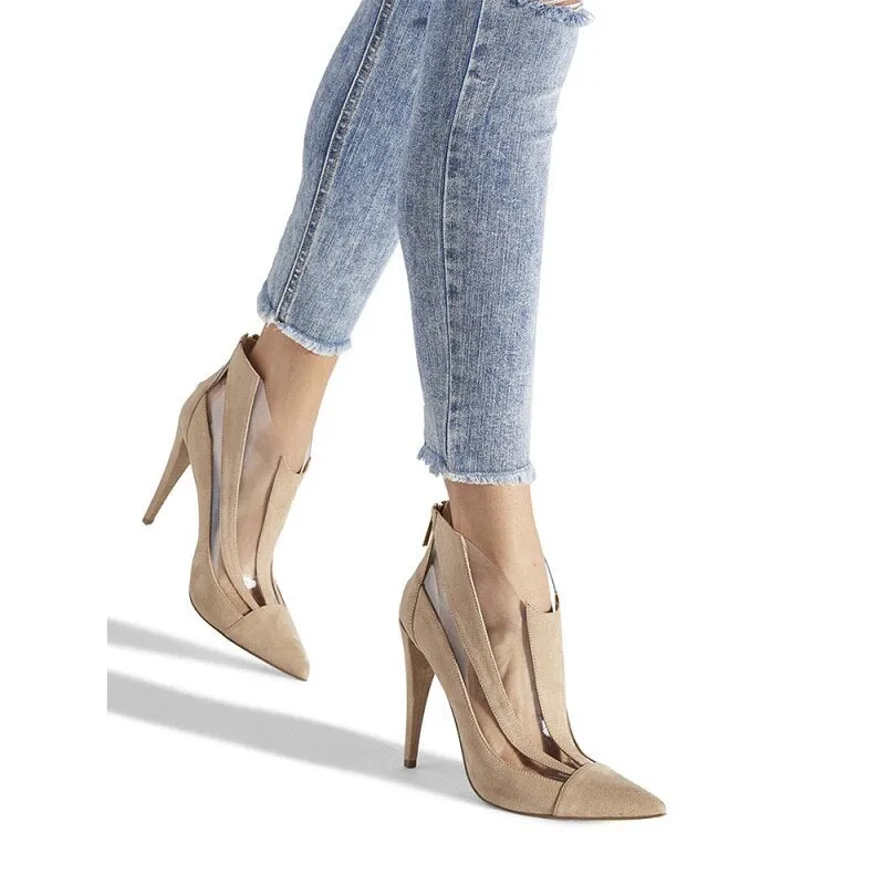 Amozae- Back to College Transparent Pumps Women Summer High Heels Stiletto Clear Ladies Ankle Boots   Pointed Toe Wedding Party Shoes Plus Size