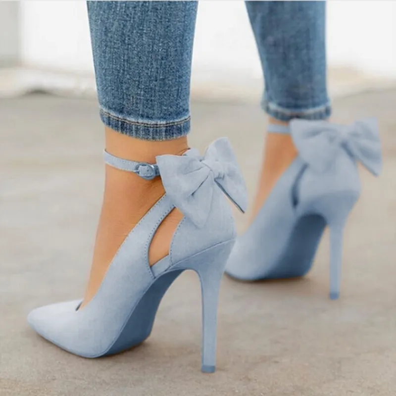 Amozae- SHY Bow Pumps Women High Heels Pointed Toe Stiletto Pumps  Party Woman Black Wedding Shoes Zapatos Mujer