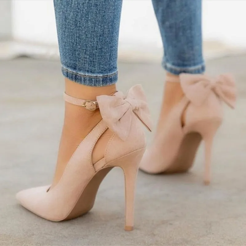 Amozae- SHY Bow Pumps Women High Heels Pointed Toe Stiletto Pumps  Party Woman Black Wedding Shoes Zapatos Mujer