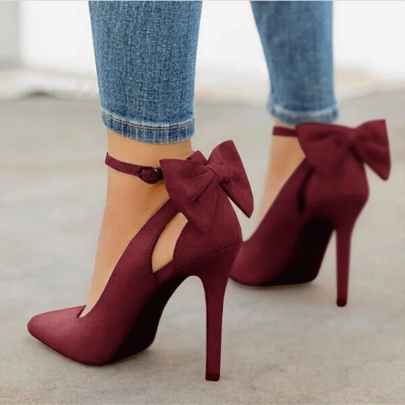 Amozae- SHY Bow Pumps Women High Heels Pointed Toe Stiletto Pumps  Party Woman Black Wedding Shoes Zapatos Mujer