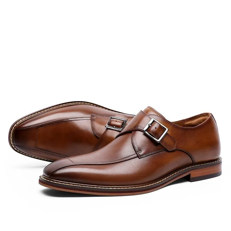 Angelo Ricci™ Elastic Genuine Leather Elegant Shoes With Buckle