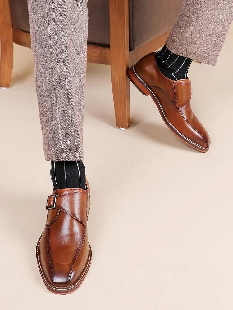 Angelo Ricci™ Elastic Genuine Leather Elegant Shoes With Buckle