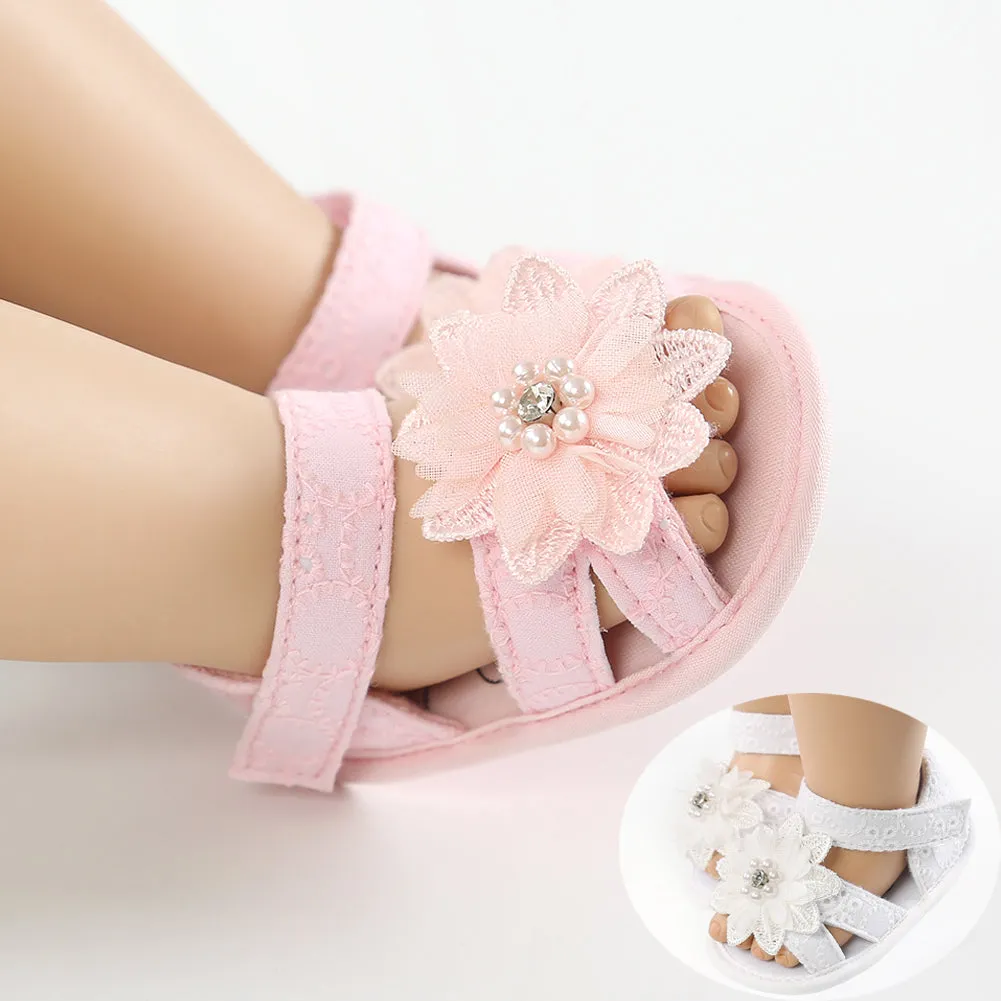 Baby Girl Bow Sandals Flat Heels Toddler Kids Summer Party Wedding Flower Pearls Sandals Shoes