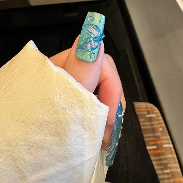 Beach Themed The Little Mermaid Nails Cateye Acrylic Press Ons