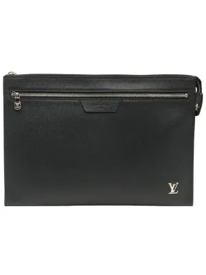 Black Taiga Leather Pochette Jour 24H Clutch M30965