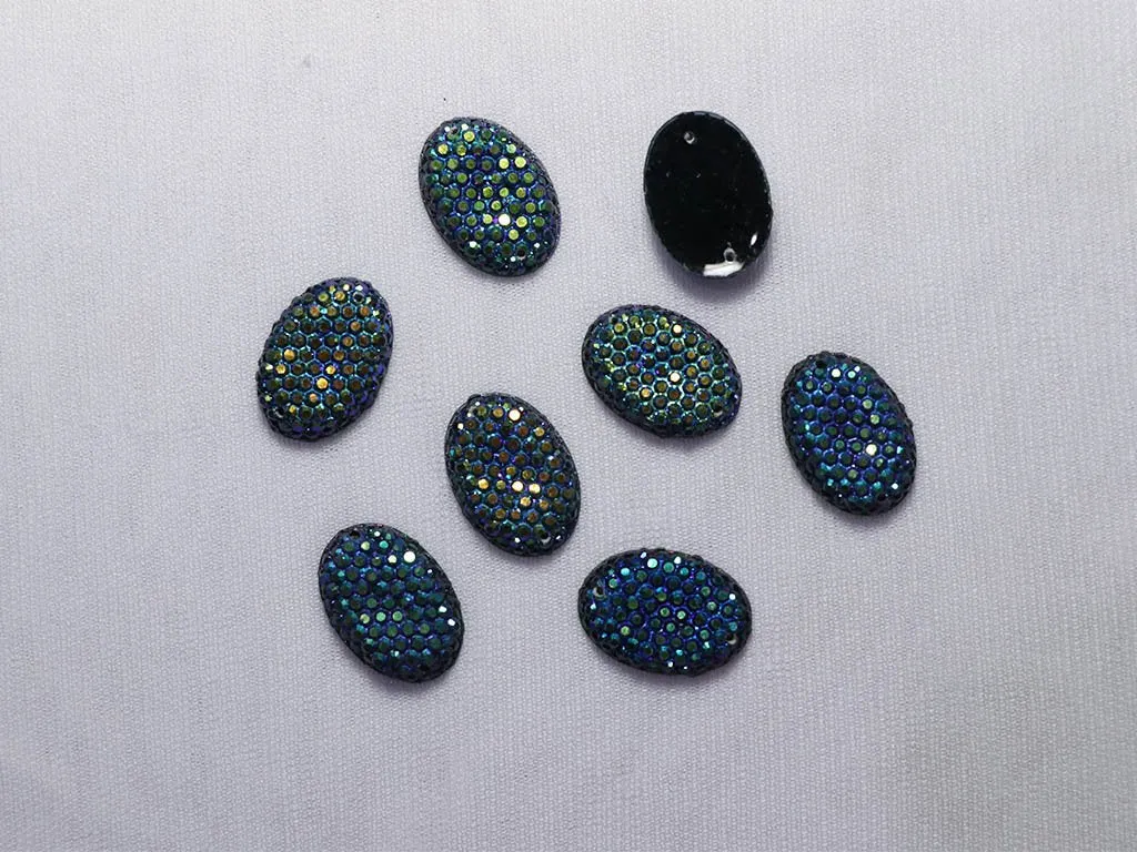 Blue Green Designer Oval Plastic Stones - 18x13 mm