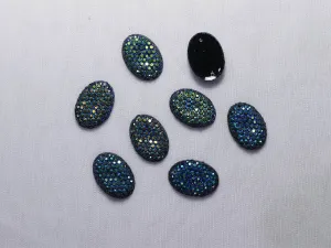 Blue Green Designer Oval Plastic Stones - 18x13 mm