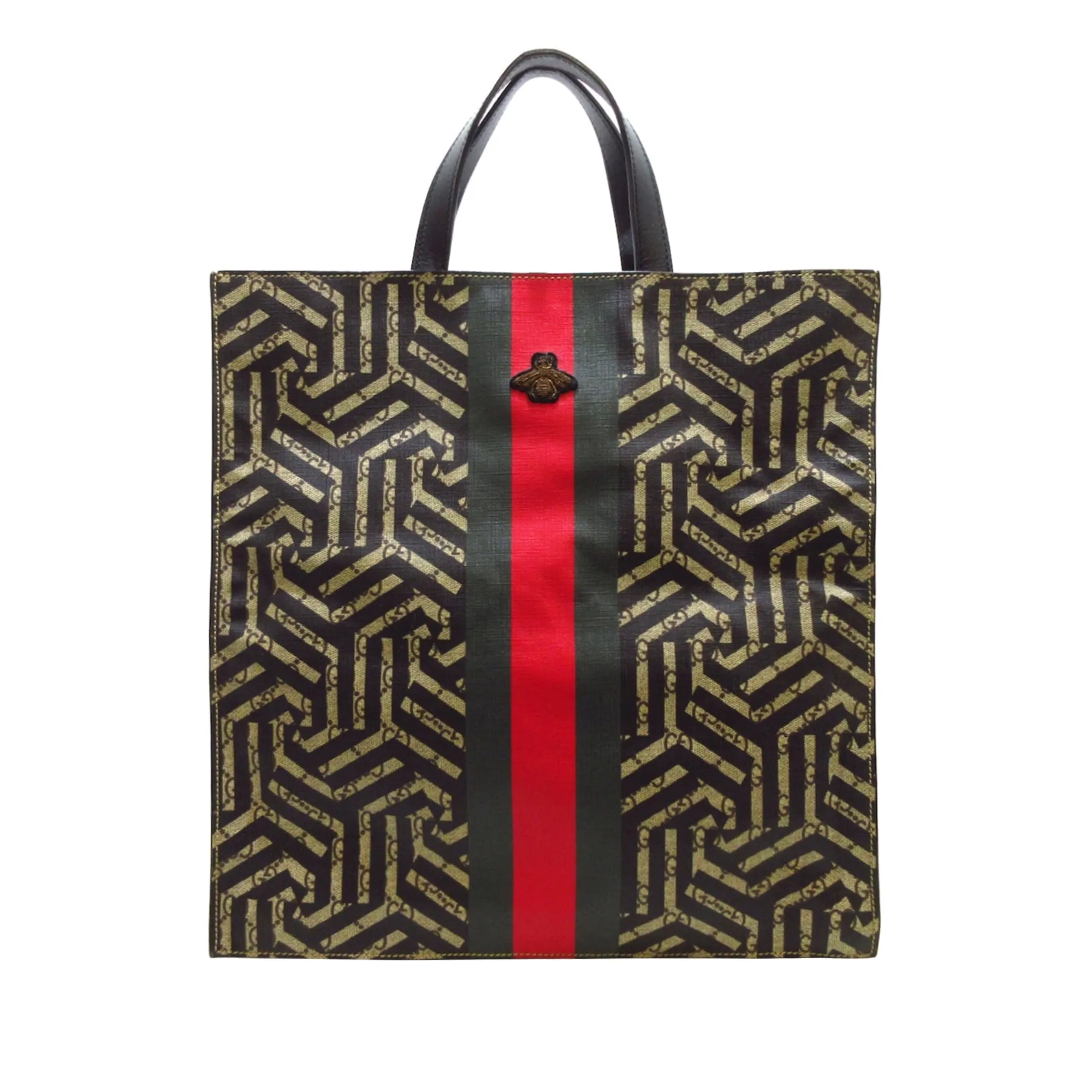Brown Gucci GG Supreme Caleido Web Tote Satchel