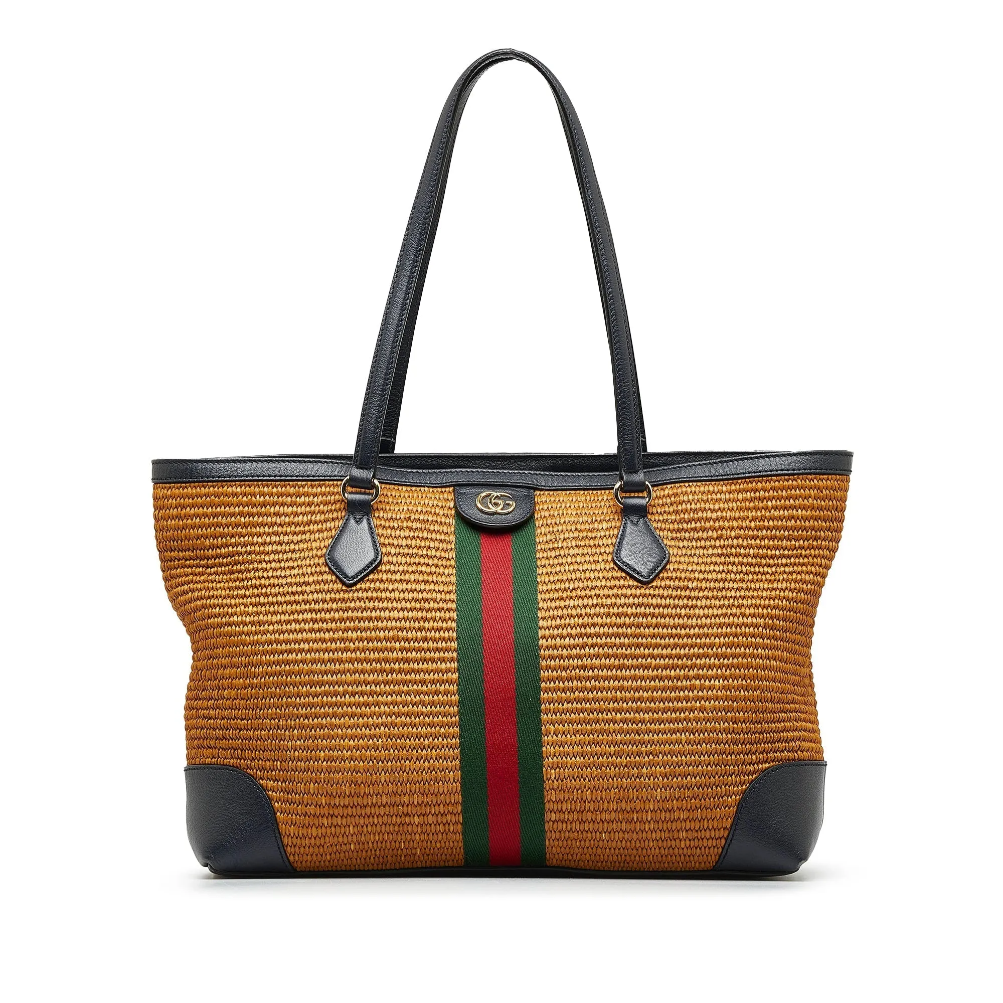 Brown Gucci Medium Raffia Ophidia Tote Bag