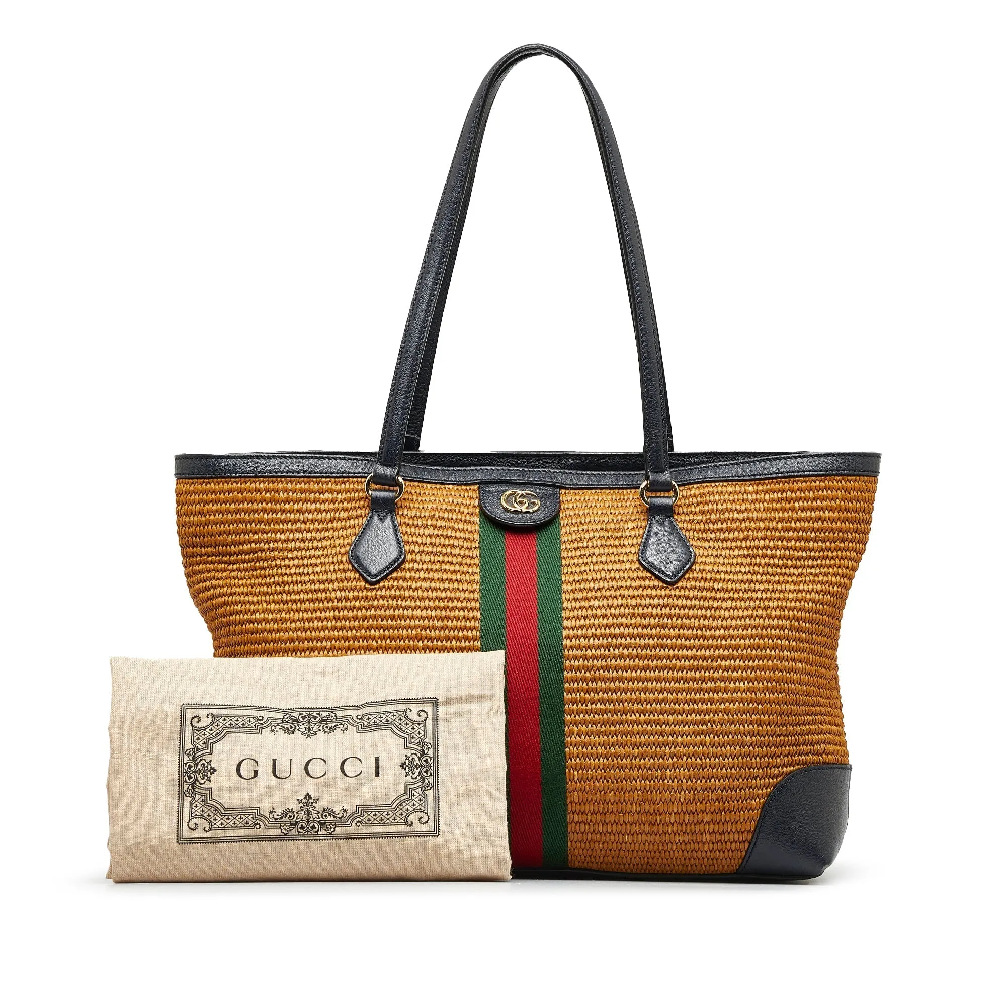 Brown Gucci Medium Raffia Ophidia Tote Bag