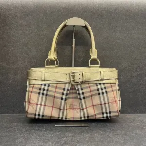 Burberry Nova Check Beige Leather Tote Bag Medium
