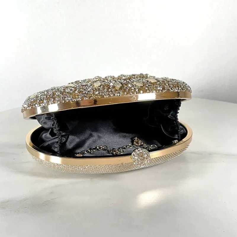 Elegant Rhinestone Flower Decor Evening Clutch Bag