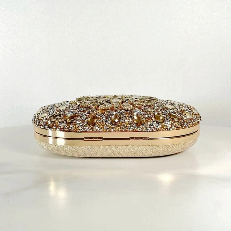 Elegant Rhinestone Flower Decor Evening Clutch Bag