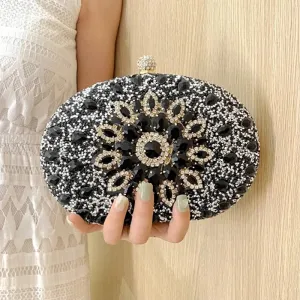 Elegant Rhinestone Flower Decor Evening Clutch Bag