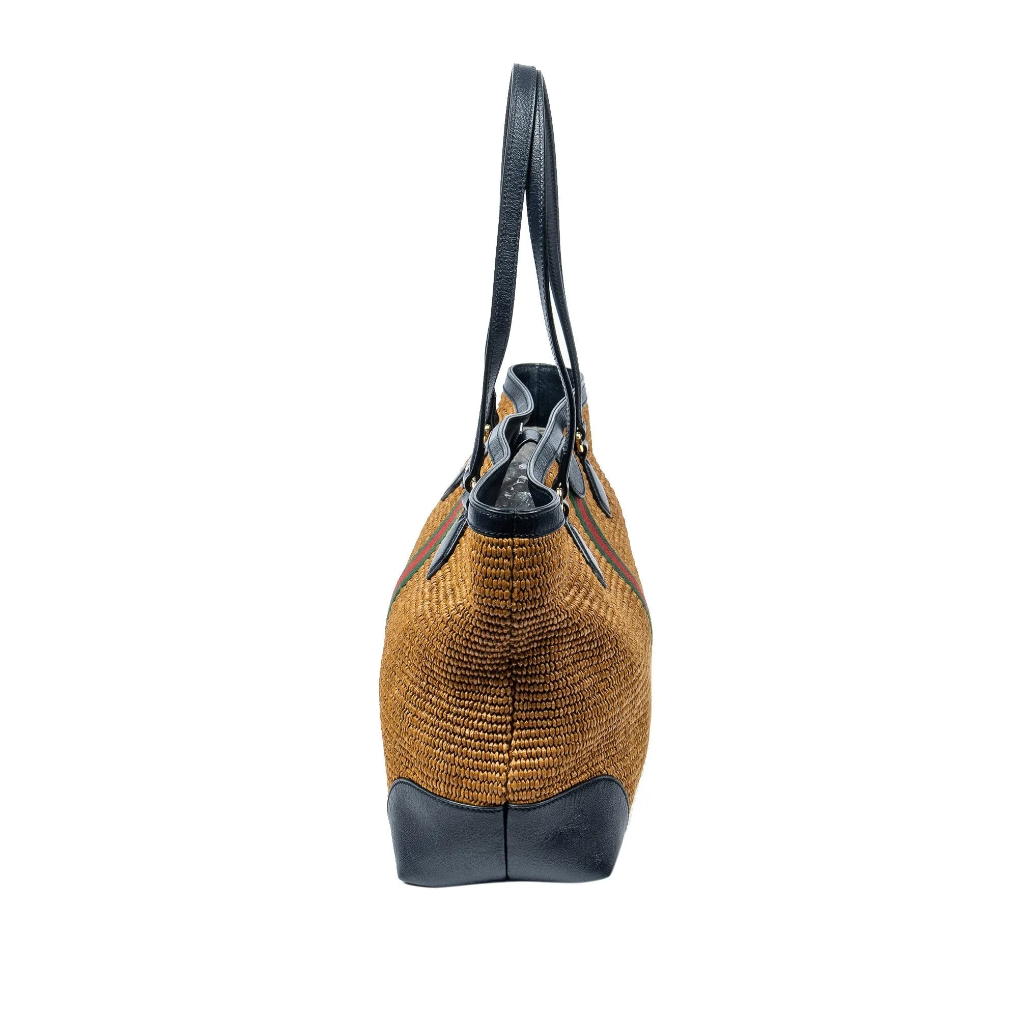Gold Gucci Medium Raffia Ophidia Tote Bag