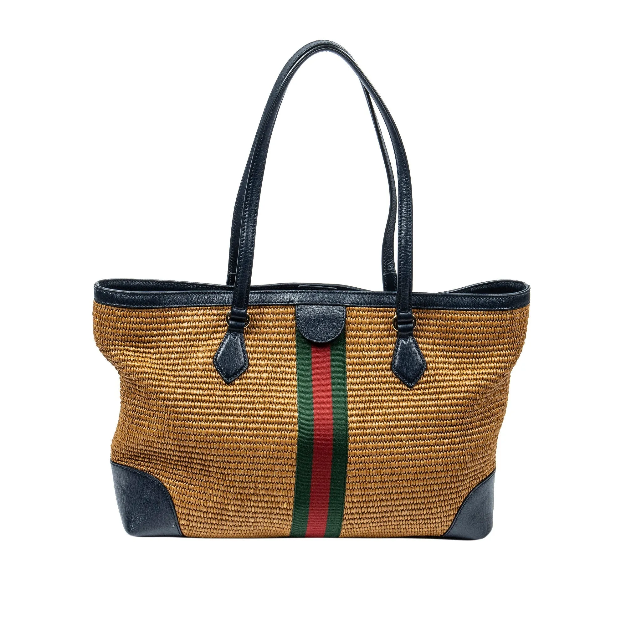 Gold Gucci Medium Raffia Ophidia Tote Bag
