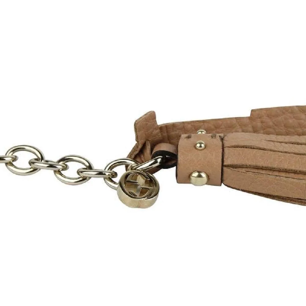 Gucci Leather Tassel GG Gold Chain Camelia Beige Belt Size (32) 388992