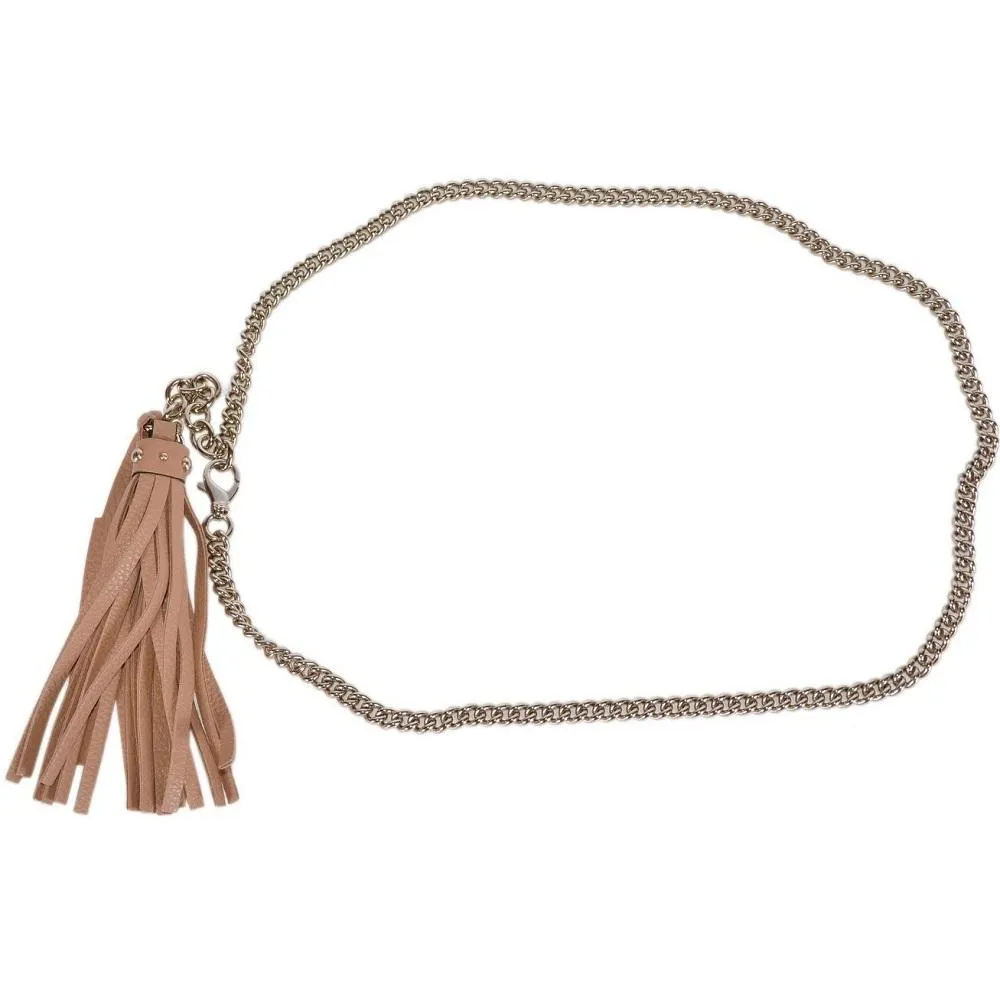 Gucci Leather Tassel GG Gold Chain Camelia Beige Belt Size (32) 388992