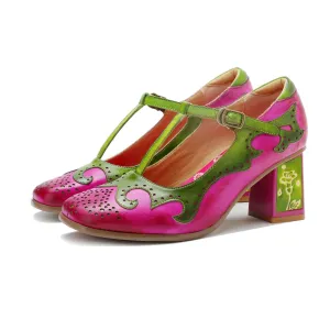Hand-Painted Contrast Color Mary Jane High Heels (Audrina)