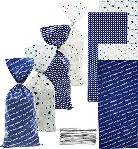Hanukkah Themed Candy Bags Plastic Cellophane Assorted Bag (72-Pack)