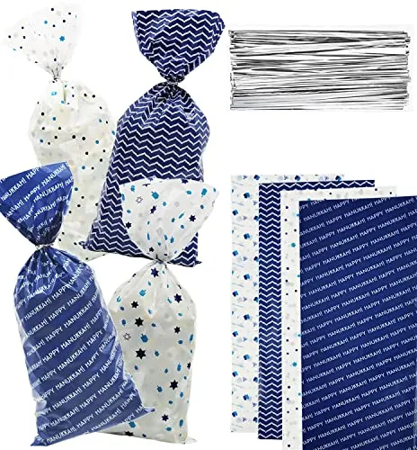 Hanukkah Themed Candy Bags Plastic Cellophane Assorted Bag (72-Pack)