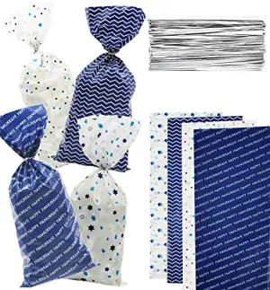 Hanukkah Themed Candy Bags Plastic Cellophane Assorted Bag (72-Pack)
