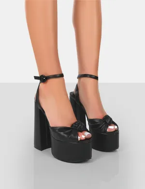 Knot On Black Pu Platform High Heels