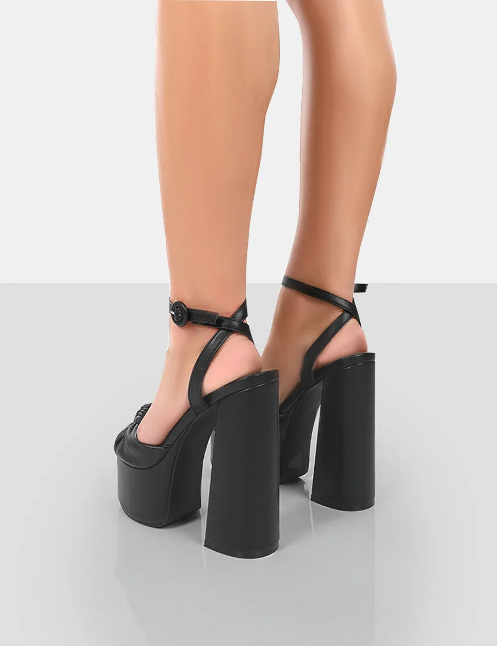 Knot On Black Pu Platform High Heels