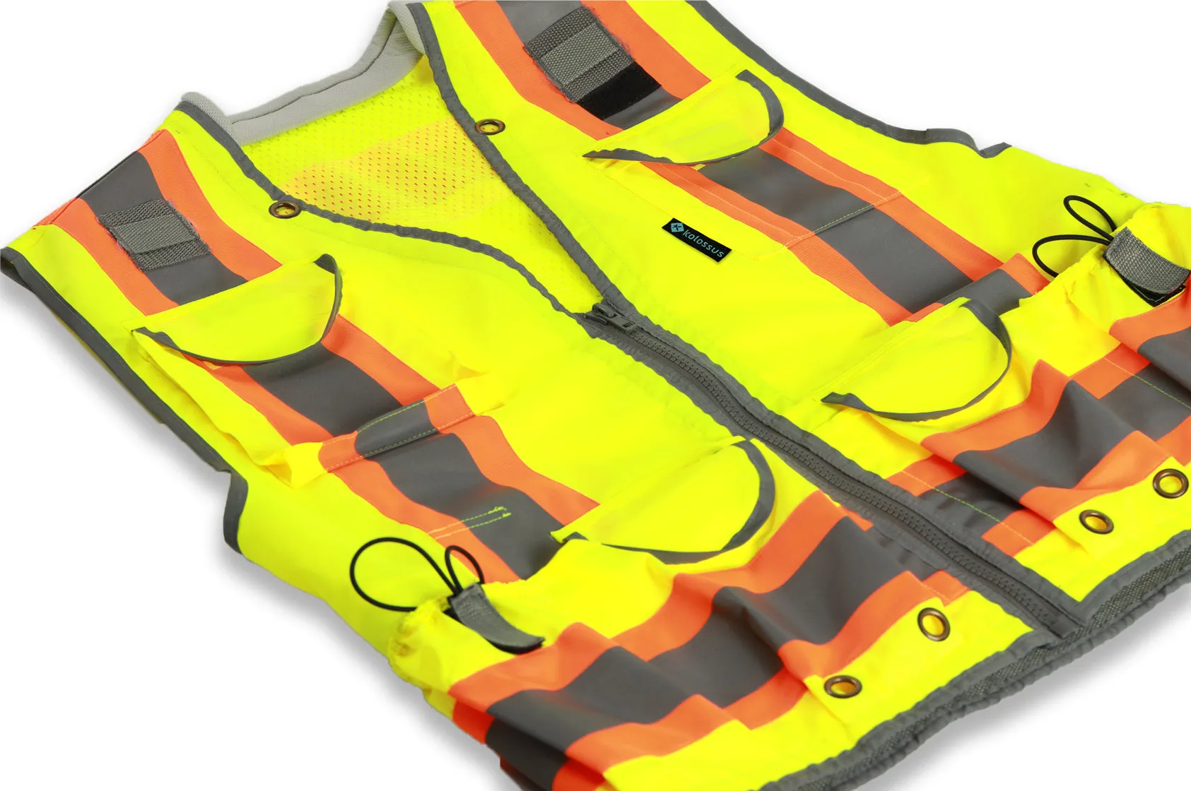 Kolossus Pro High Visibility Safety Vest 9 Pockets Padded Neck