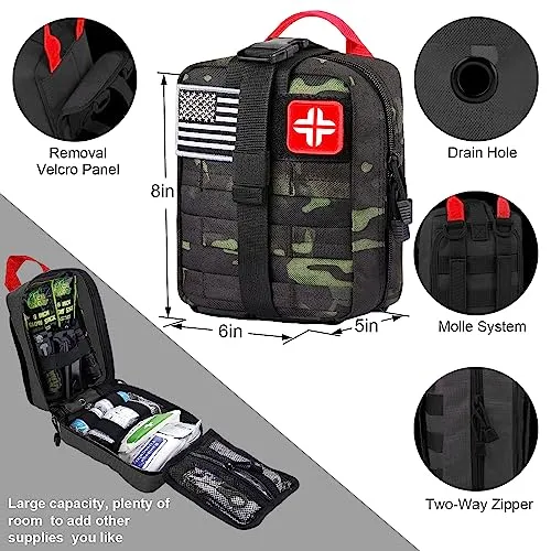 LUXMOM Survival Kit and First Aid Kit, 142Pcs Professional Survival Gear and Equipment with Molle Pouch, for Men Camping Outdoor Adventure/Gifts for Men Dad Christmas