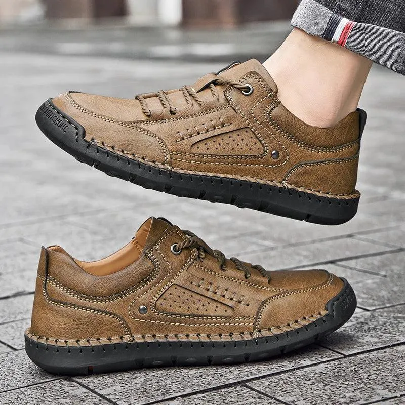 Men's Leather Casual Shoes – Handmade Lace-Up Flats for Men Size 38-48