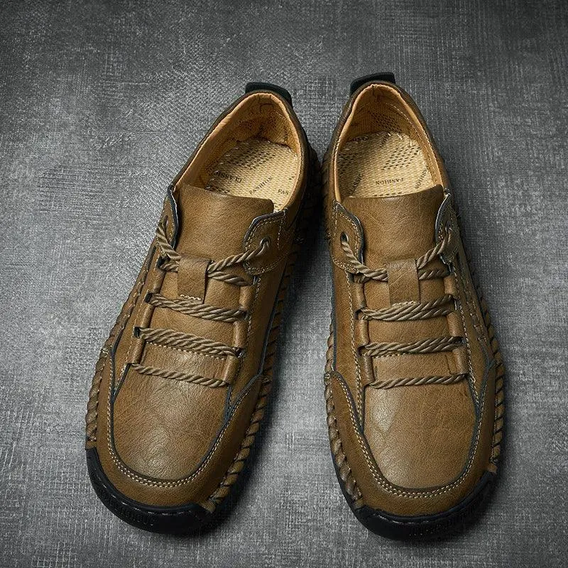 Men's Leather Casual Shoes – Handmade Lace-Up Flats for Men Size 38-48