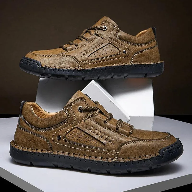 Men's Leather Casual Shoes – Handmade Lace-Up Flats for Men Size 38-48