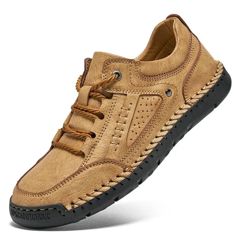 Men's Leather Casual Shoes – Handmade Lace-Up Flats for Men Size 38-48