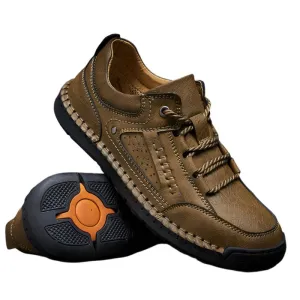 Men's Leather Casual Shoes – Handmade Lace-Up Flats for Men Size 38-48