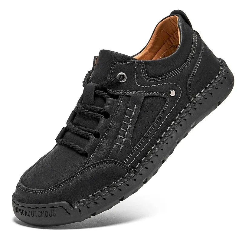 Men's Leather Casual Shoes – Handmade Lace-Up Flats for Men Size 38-48