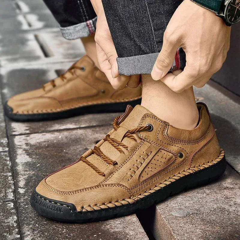 Men's Leather Casual Shoes – Handmade Lace-Up Flats for Men Size 38-48