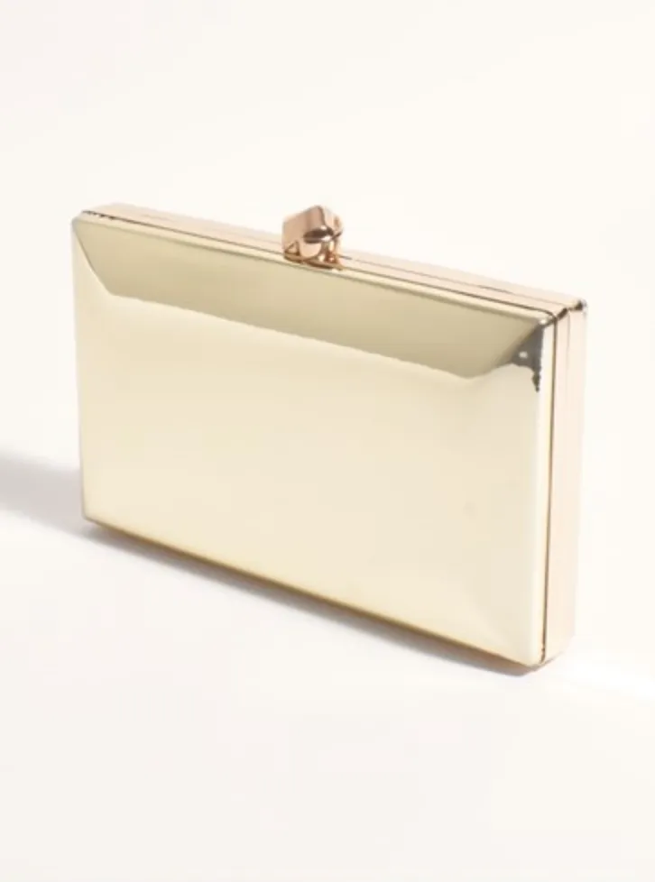 Mira Metallic Structured Clutch Gold
