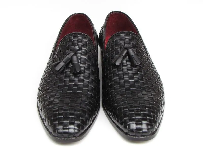 Paul Parkman Men's Woven Leather Tassel Loafer - Black